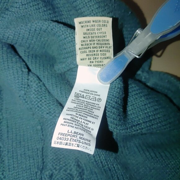 XL Sweater Teal L.L.Bean Womens  Cotton Cable Knit Turtleneck - Picture 6 of 10